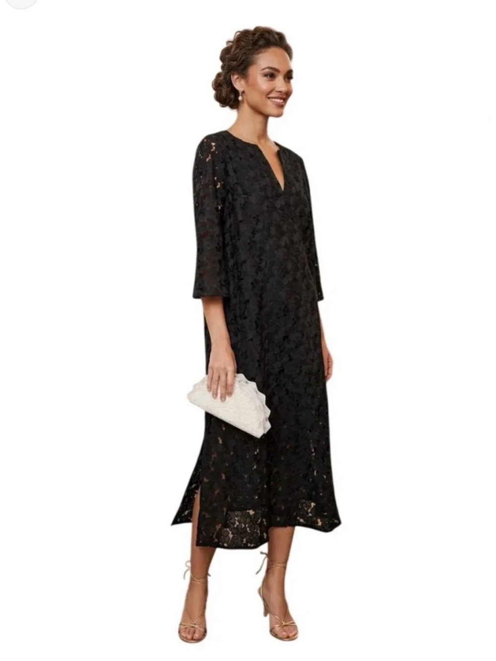 Tuckernuck Black Lace Jamie Eyelet Midi Dress V-Neck Lined Floral size Small